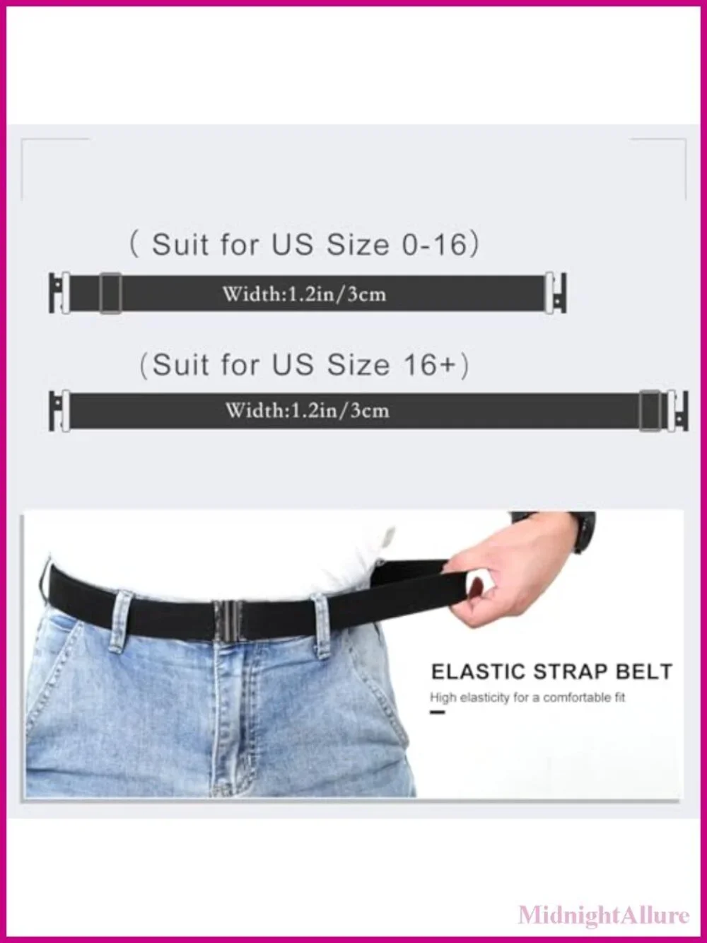 No Show Invisible Elastic Stretch Belt Adjustable Flat Buckle for Jeans Pants